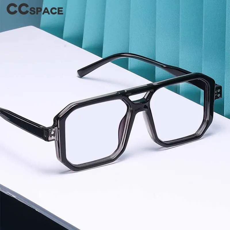 CCspace Unisex Full Rim Big Size Square Double Bridge Resin Frame Eyeglasses 54605