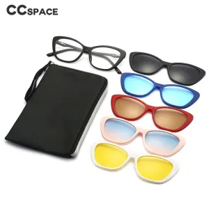 CCspace Unisex Full Rim Cat Eye Tr 90 Titanium Eyeglasses Clip On Sunglasses 53880