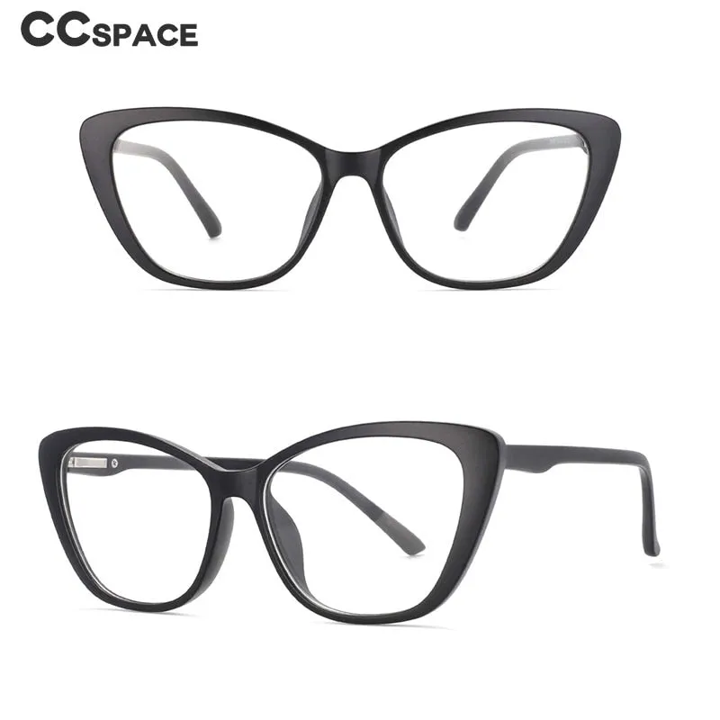 CCspace Unisex Full Rim Cat Eye Tr 90 Titanium Eyeglasses Clip On Sunglasses 53880