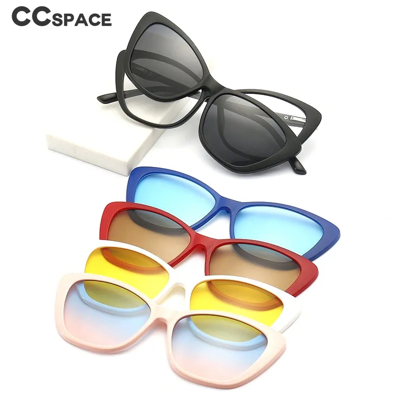 CCspace Unisex Full Rim Cat Eye Tr 90 Titanium Eyeglasses Clip On Sunglasses 53880