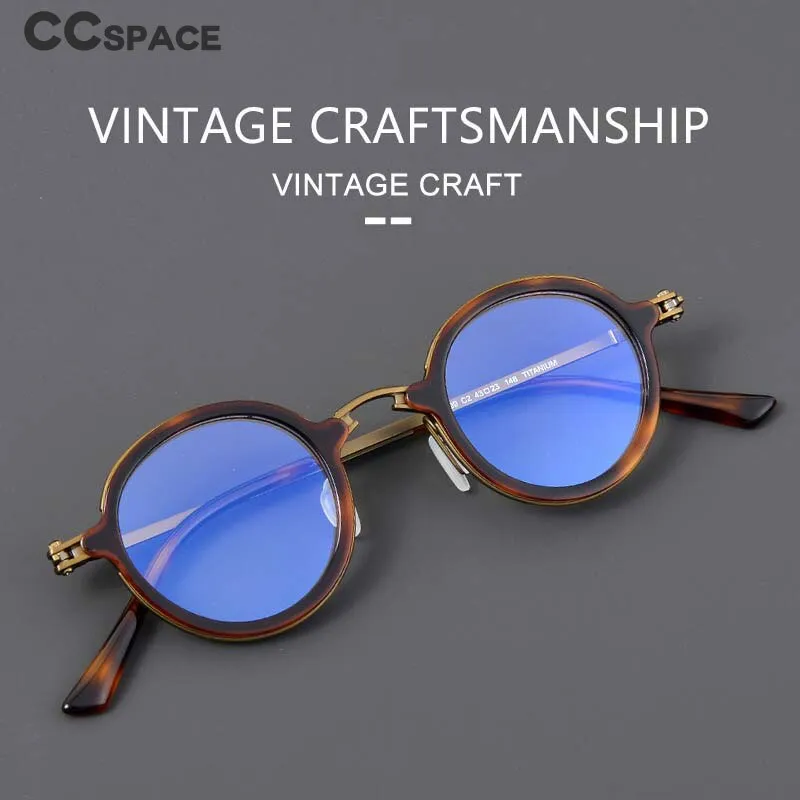 CCspace Unisex Full Rim Irregular Round Acetate Titanium Eyeglasses 54698