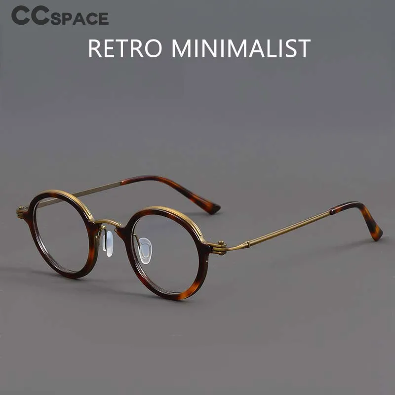 CCspace Unisex Full Rim Irregular Round Acetate Titanium Eyeglasses 54698