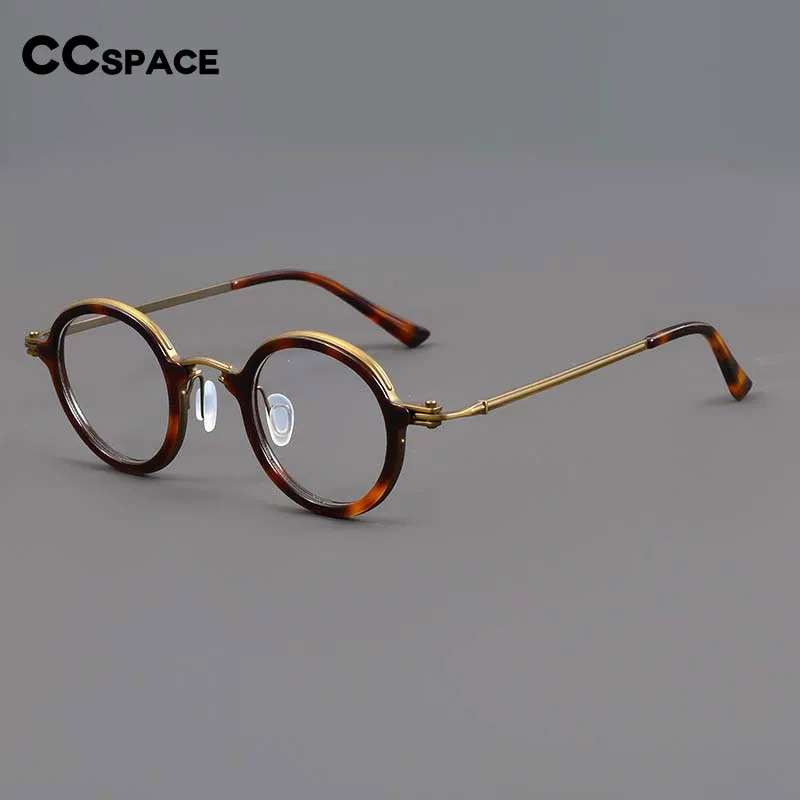 CCspace Unisex Full Rim Irregular Round Acetate Titanium Eyeglasses 54698