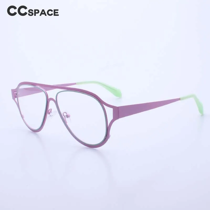 CCspace Unisex Full Rim Oversized Round Square Acetate Stainless Steel Double Bridge Eyeglasses 54532