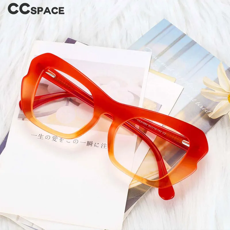 CCspace Unisex Full Rim Oversized Square Cat Eye Acetate Frame Eyeglasses 54059