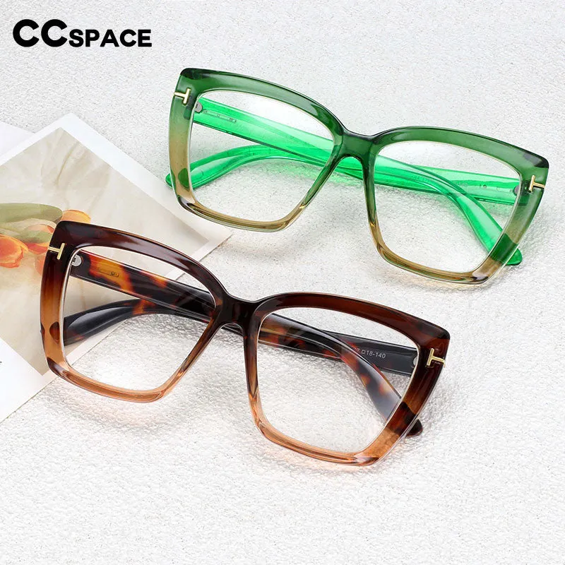 CCspace Unisex Full Rim Oversized Square Cat Eye Resin Alloy Rivet Frame Eyeglasses 54420