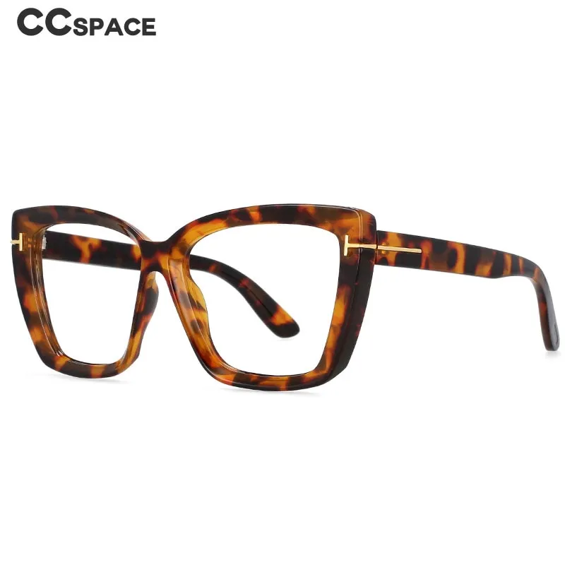 CCspace Unisex Full Rim Oversized Square Cat Eye Resin Alloy Rivet Frame Eyeglasses 54420