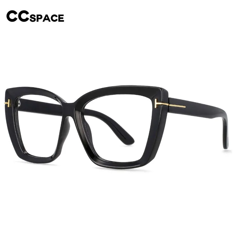 CCspace Unisex Full Rim Oversized Square Cat Eye Resin Alloy Rivet Frame Eyeglasses 54420