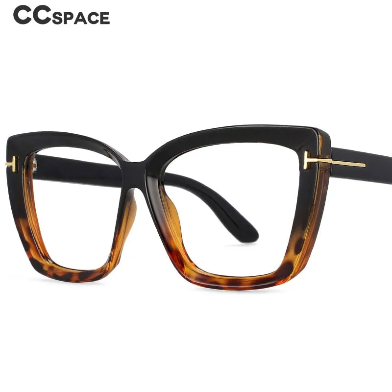 CCspace Unisex Full Rim Oversized Square Cat Eye Resin Alloy Rivet Frame Eyeglasses 54420