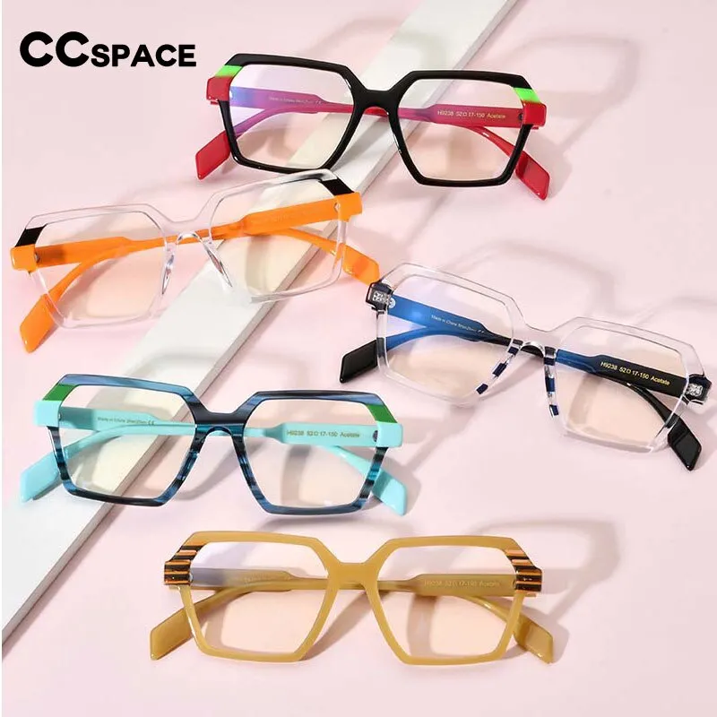 CCspace Unisex Full Rim Polygon Square Acetate Eyeglasses 55052