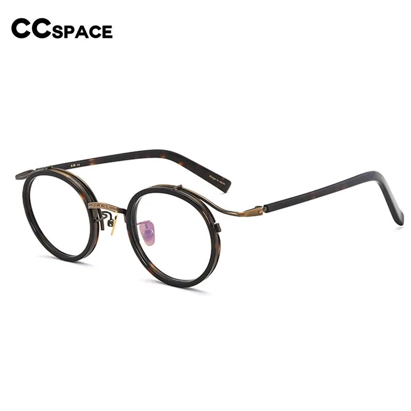 CCspace Unisex Full Rim Round Acetate Titanium Punk Frame Eyeglasses 54243