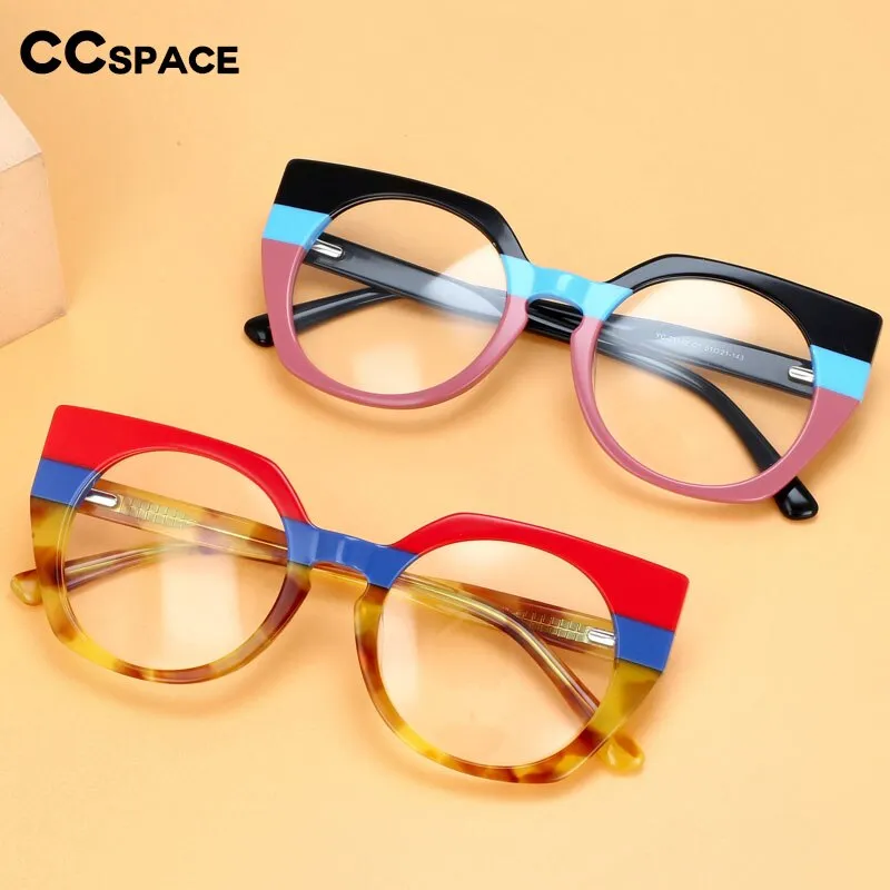 CCspace Unisex Full Rim Round Cat Eye Acetate Eyeglasses 55272