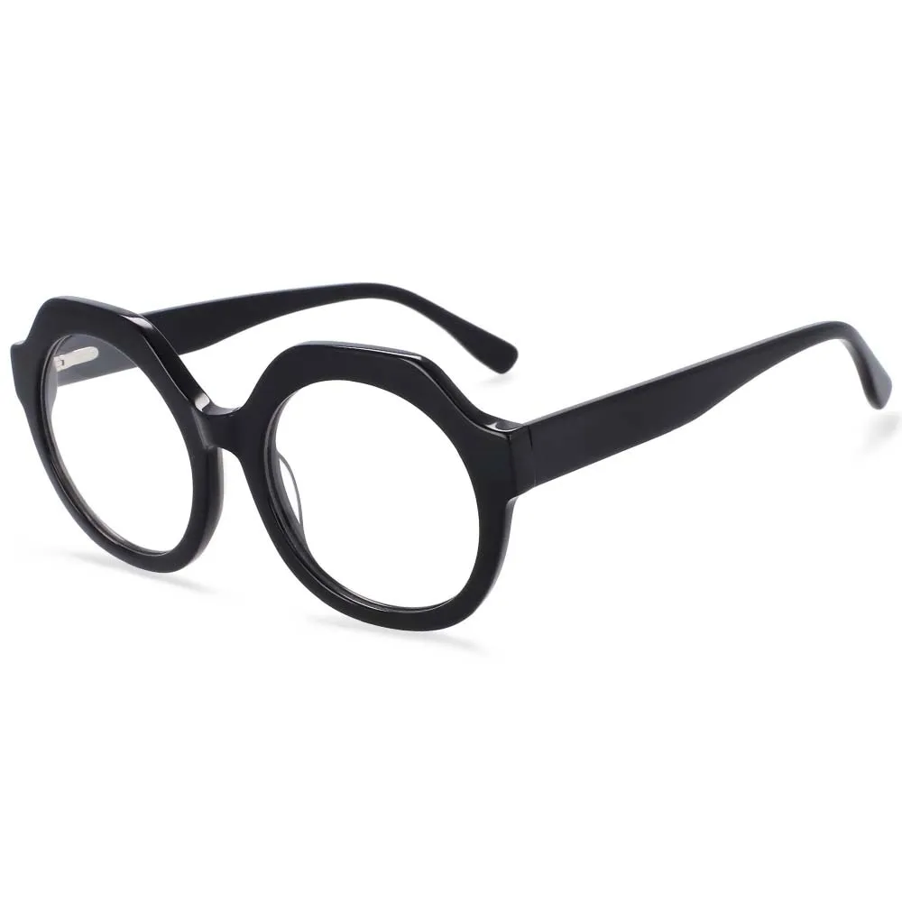 CCspace Unisex Full Rim Round Cat Eye Acetate Frame Eyeglasses 54058