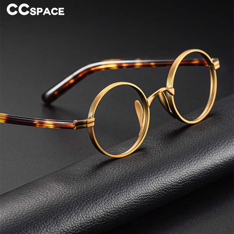 CCspace Unisex Full Rim Round Titanium Acetate Alloy Frame Eyeglasses 54604