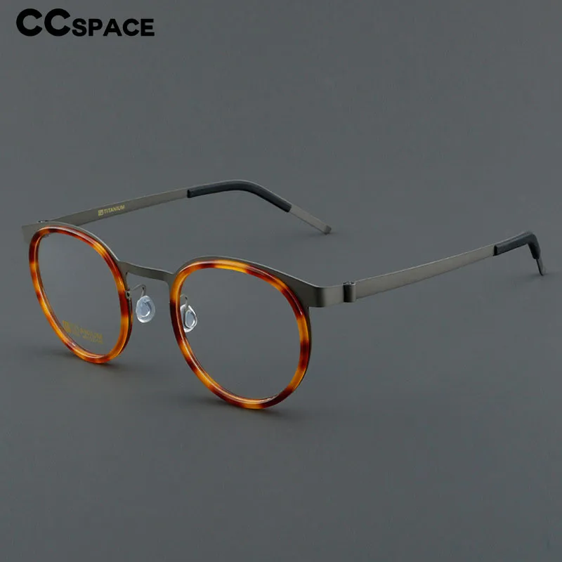 CCspace Unisex Full Rim Round Titanium Handcrafted Eyeglasses 55025