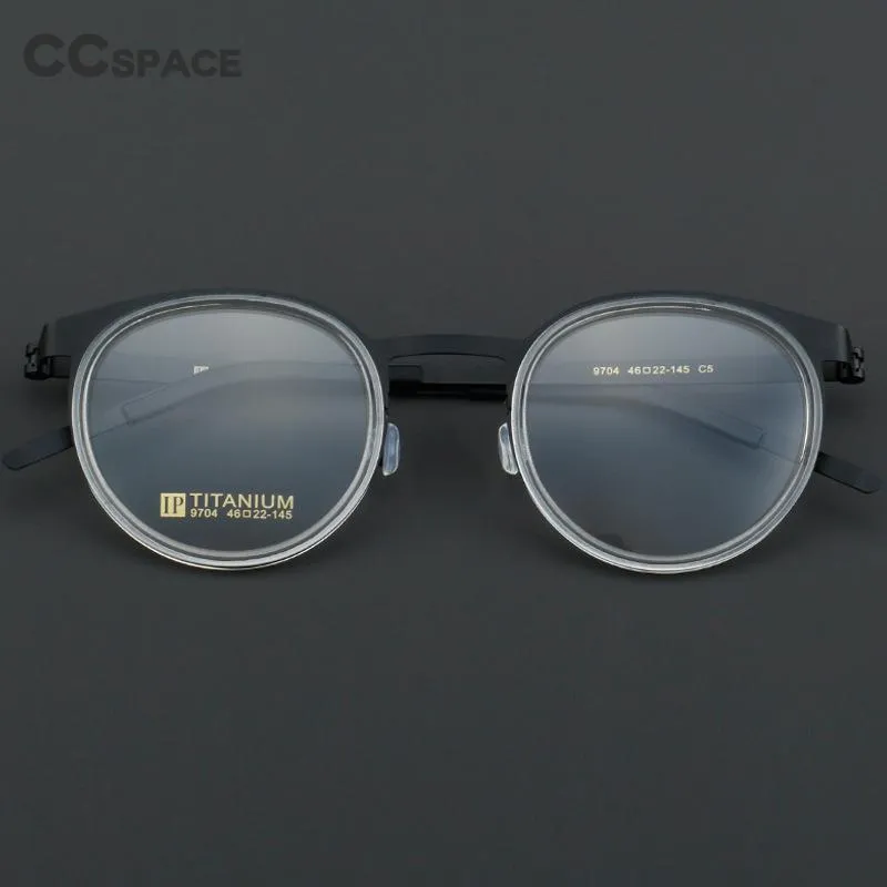 CCspace Unisex Full Rim Round Titanium Handcrafted Eyeglasses 55025