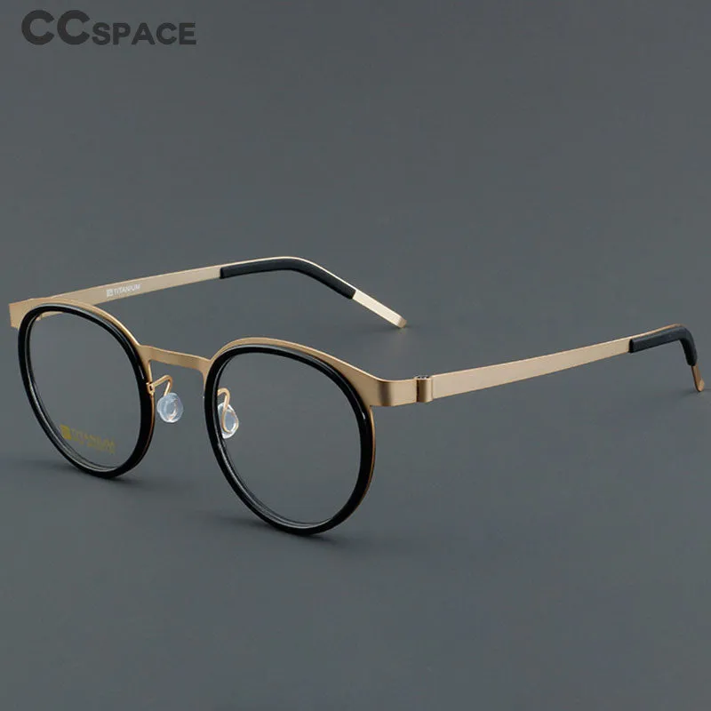 CCspace Unisex Full Rim Round Titanium Handcrafted Eyeglasses 55025