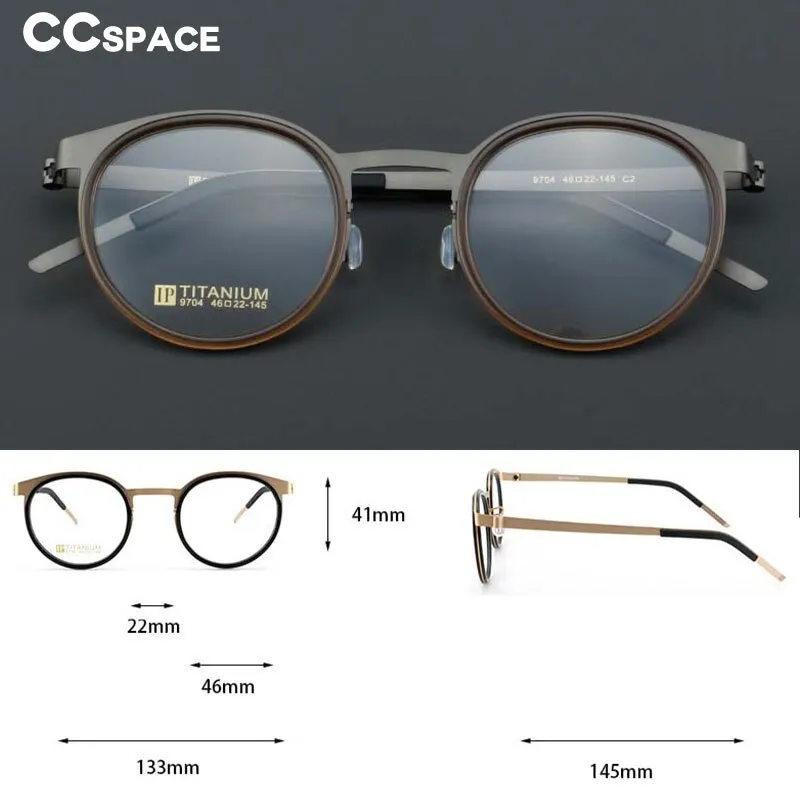 CCspace Unisex Full Rim Round Titanium Handcrafted Eyeglasses 55025