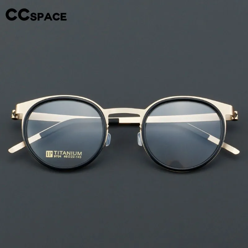 CCspace Unisex Full Rim Round Titanium Handcrafted Eyeglasses 55025