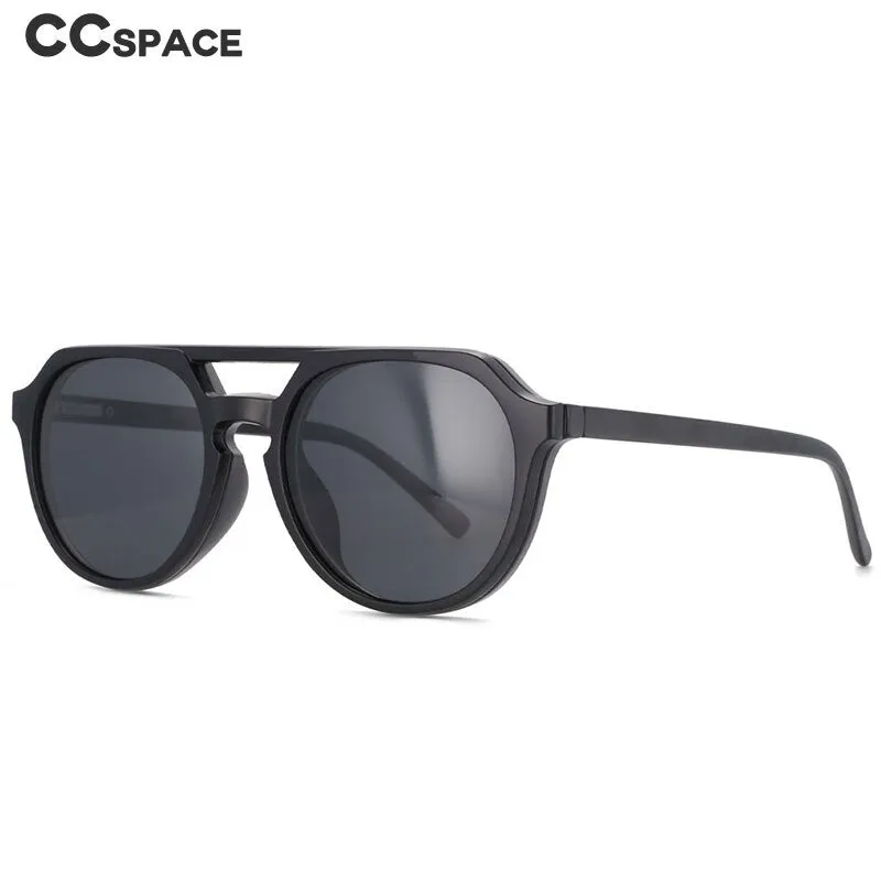 CCspace Unisex Full Rim Round Tr 90 Titanium Frame Eyeglasses Clip On 5 Piece Lens Sunglasses 53882