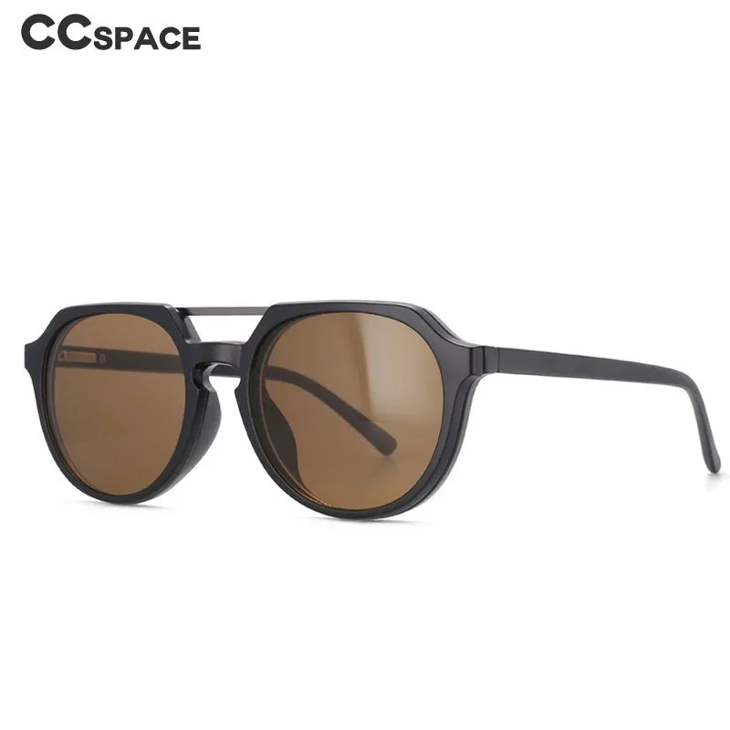 CCspace Unisex Full Rim Round Tr 90 Titanium Frame Eyeglasses Clip On 5 Piece Lens Sunglasses 53882