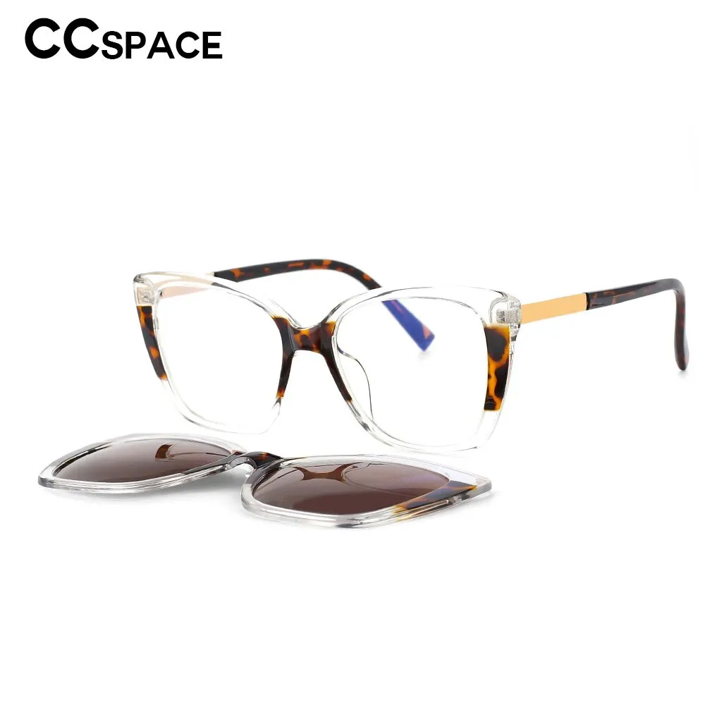 CCspace Unisex Full Rim Square Cat Eye Tr 90 Titanium Eyeglasses Clip On Sunglasses 53547