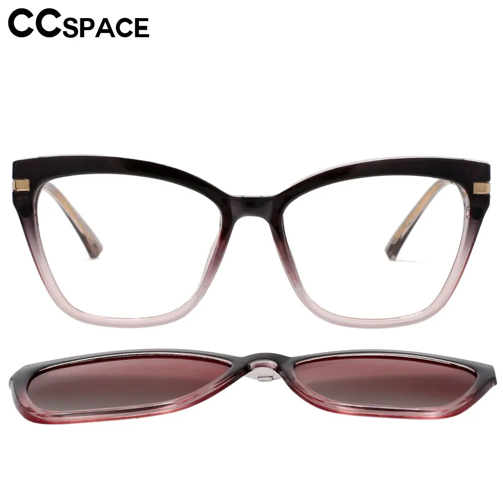 CCspace Unisex Full Rim Square Cat Eye Tr 90 Titanium Eyeglasses Clip On Sunglasses 53684