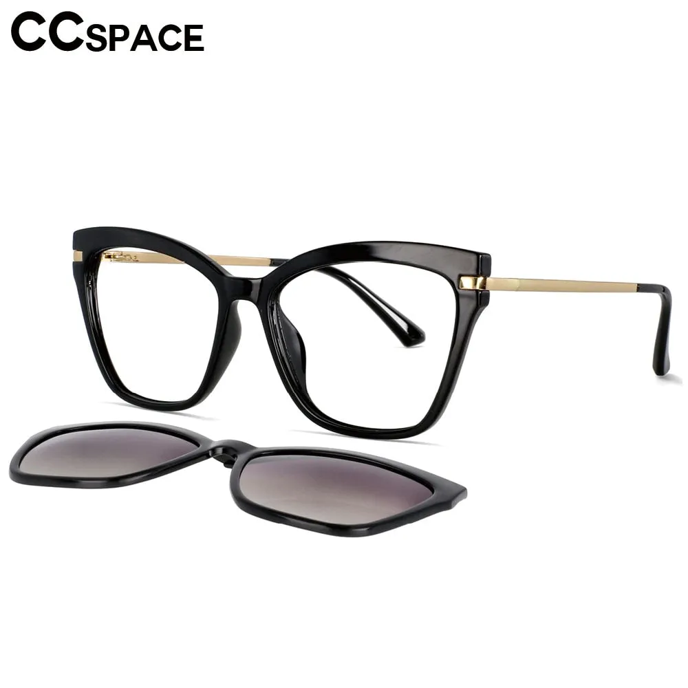 CCspace Unisex Full Rim Square Cat Eye Tr 90 Titanium Eyeglasses Clip On Sunglasses 53684