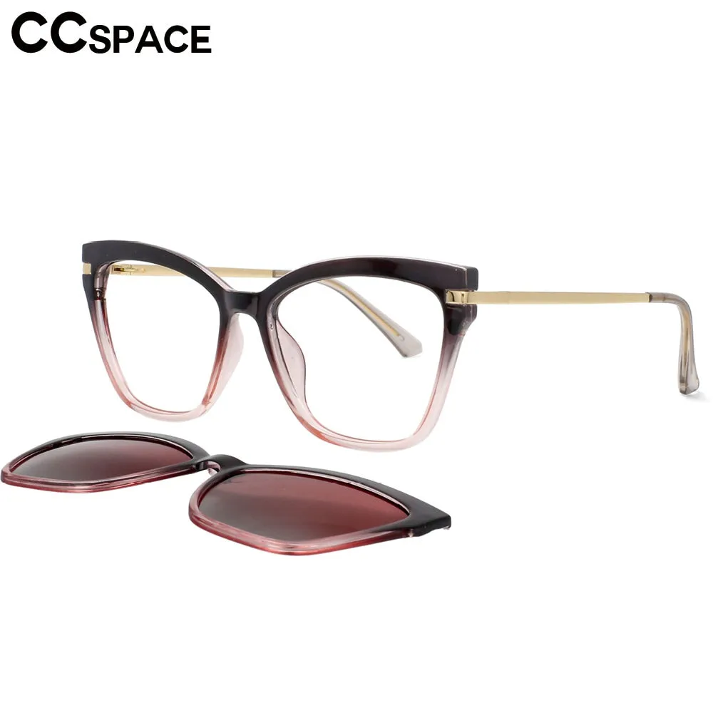 CCspace Unisex Full Rim Square Cat Eye Tr 90 Titanium Eyeglasses Clip On Sunglasses 53684