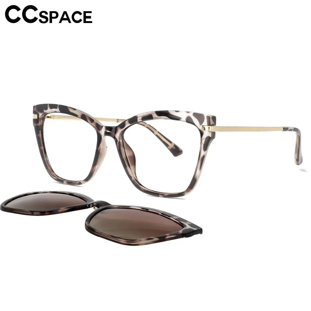 CCspace Unisex Full Rim Square Cat Eye Tr 90 Titanium Eyeglasses Clip On Sunglasses 53684