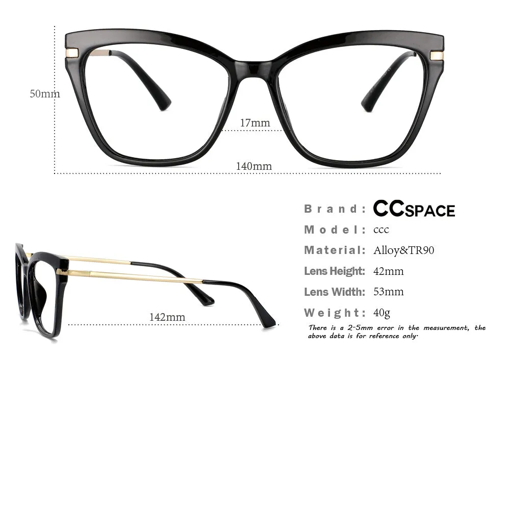 CCspace Unisex Full Rim Square Cat Eye Tr 90 Titanium Eyeglasses Clip On Sunglasses 53684