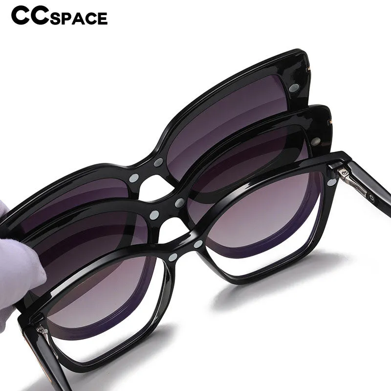 CCspace Unisex Full Rim Square Tr 90 Titanium Eyeglasses With Clip On Polarized Sunglasses 53374