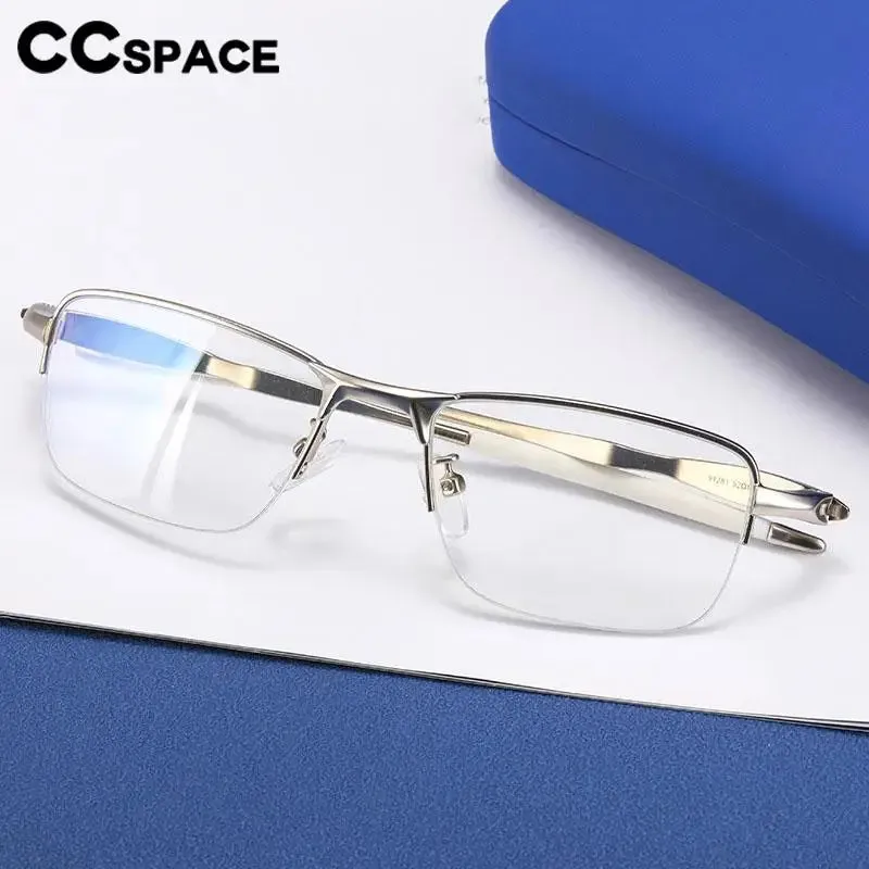 CCspace Unisex Semi Rim Small Square Tr 90 Titanium Eyeglasses 57236