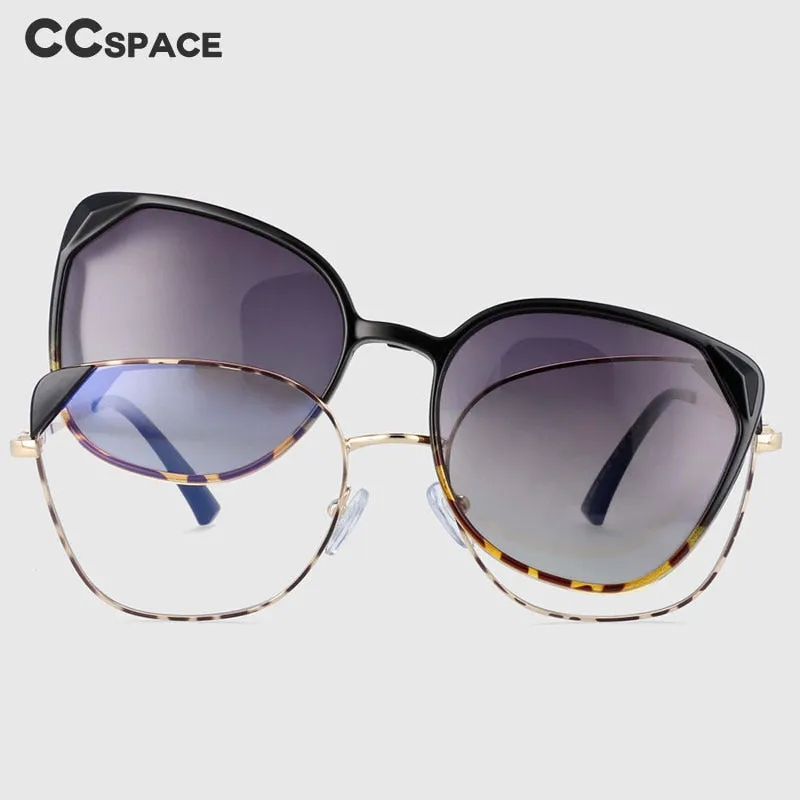 CCspace Women's Full Rim Cat Eye Alloy Eyeglasses Clip On Sunglasses 53963