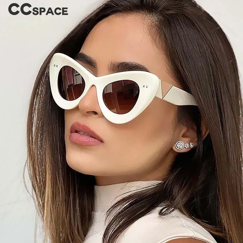 CCspace Women's Full Rim Large Cat Eye Resin Metal Rivet Frame Sunglasses 54487