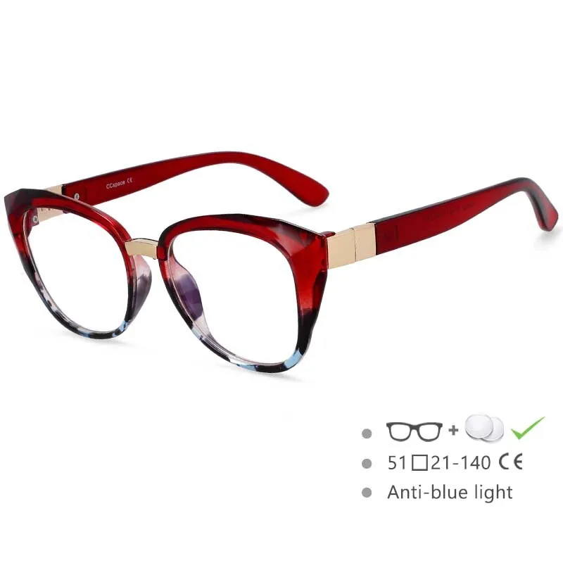 CCspace Women's Full Rim Oversized Square Cat Eye Resin Frame Eyeglasses 48092