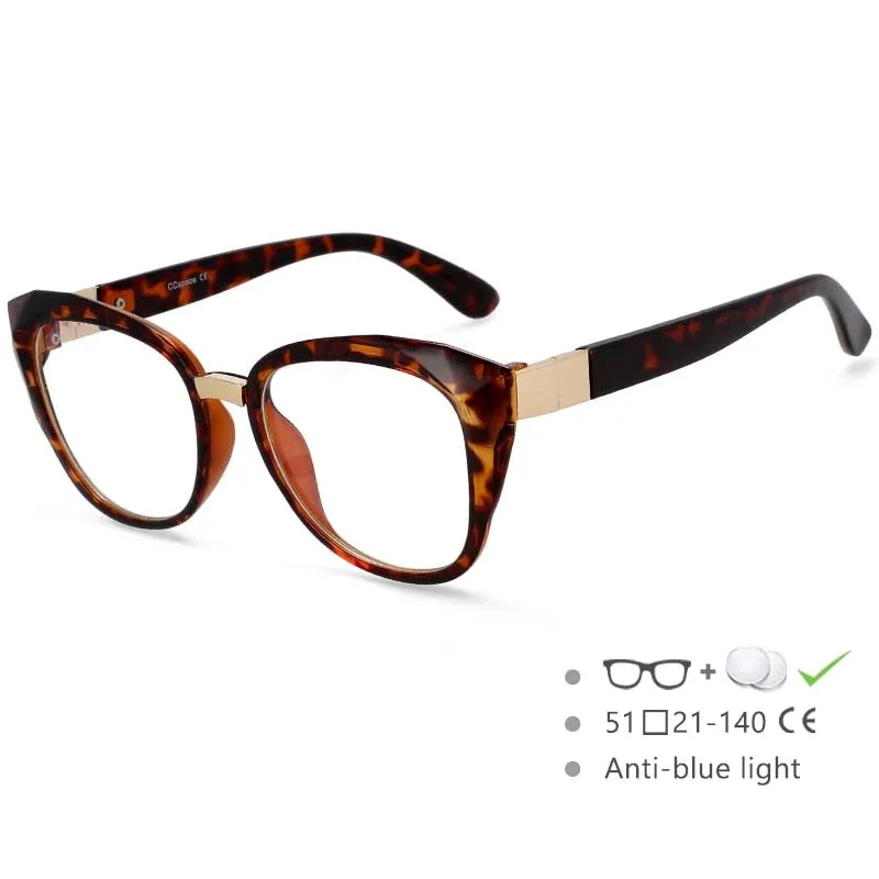 CCspace Women's Full Rim Oversized Square Cat Eye Resin Frame Eyeglasses 48092