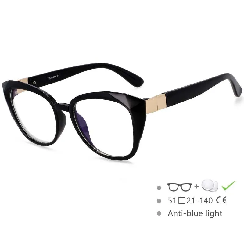 CCspace Women's Full Rim Oversized Square Cat Eye Resin Frame Eyeglasses 48092