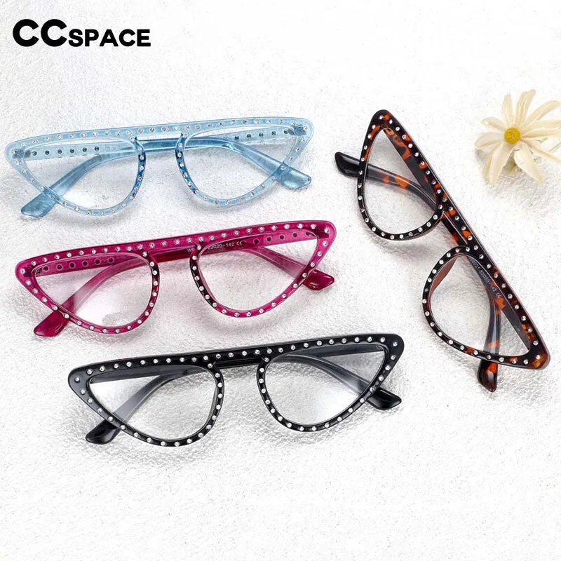 CCspace Women's Full Rim Polygon Cat Eye Jewelled Resin Frame Eyeglasses 54134