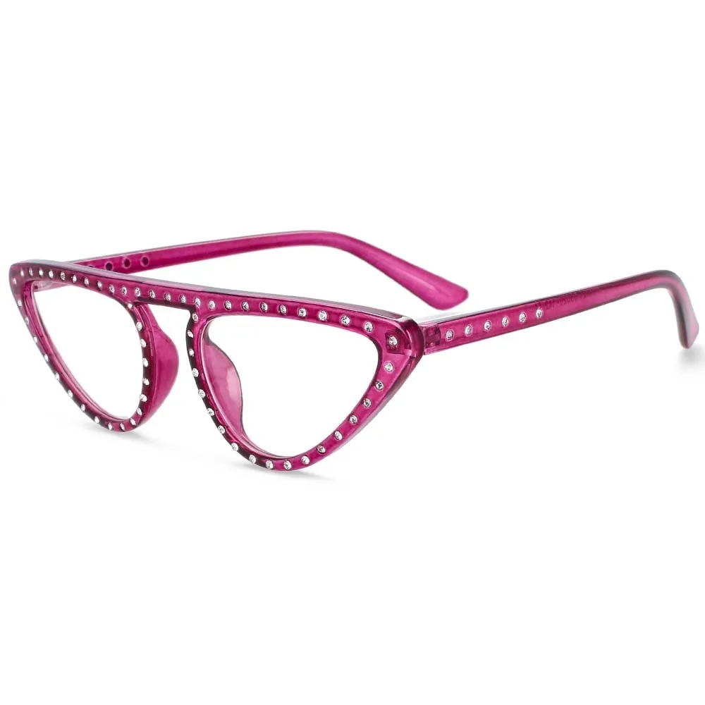 CCspace Women's Full Rim Polygon Cat Eye Jewelled Resin Frame Eyeglasses 54134