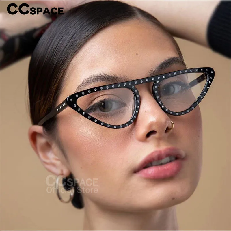 CCspace Women's Full Rim Polygon Cat Eye Jewelled Resin Frame Eyeglasses 54134