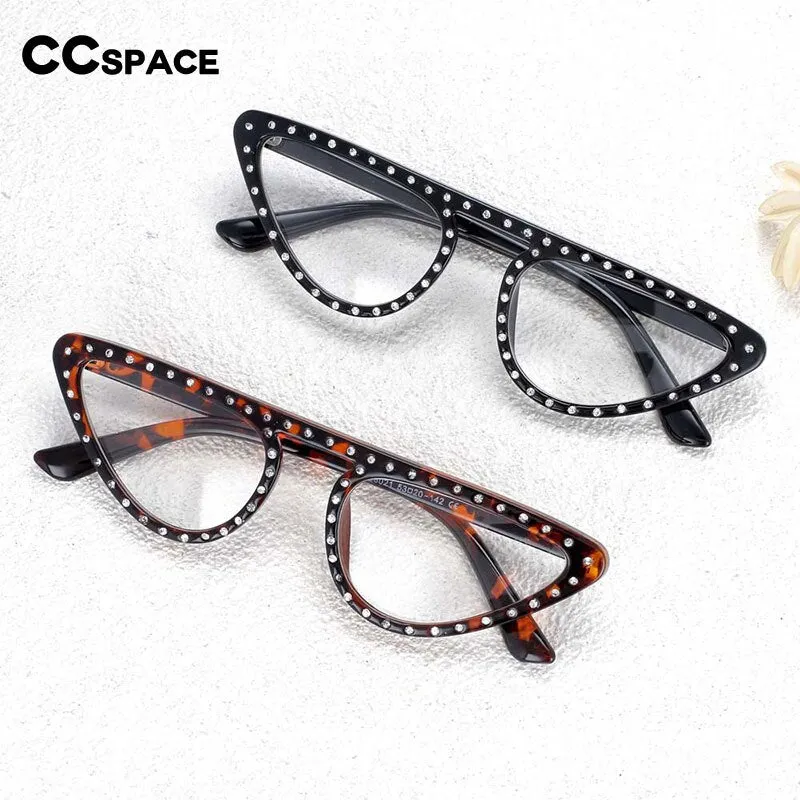 CCspace Women's Full Rim Polygon Cat Eye Jewelled Resin Frame Eyeglasses 54134