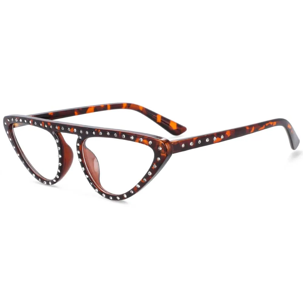 CCspace Women's Full Rim Polygon Cat Eye Jewelled Resin Frame Eyeglasses 54134