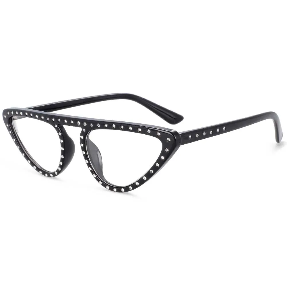 CCspace Women's Full Rim Polygon Cat Eye Jewelled Resin Frame Eyeglasses 54134