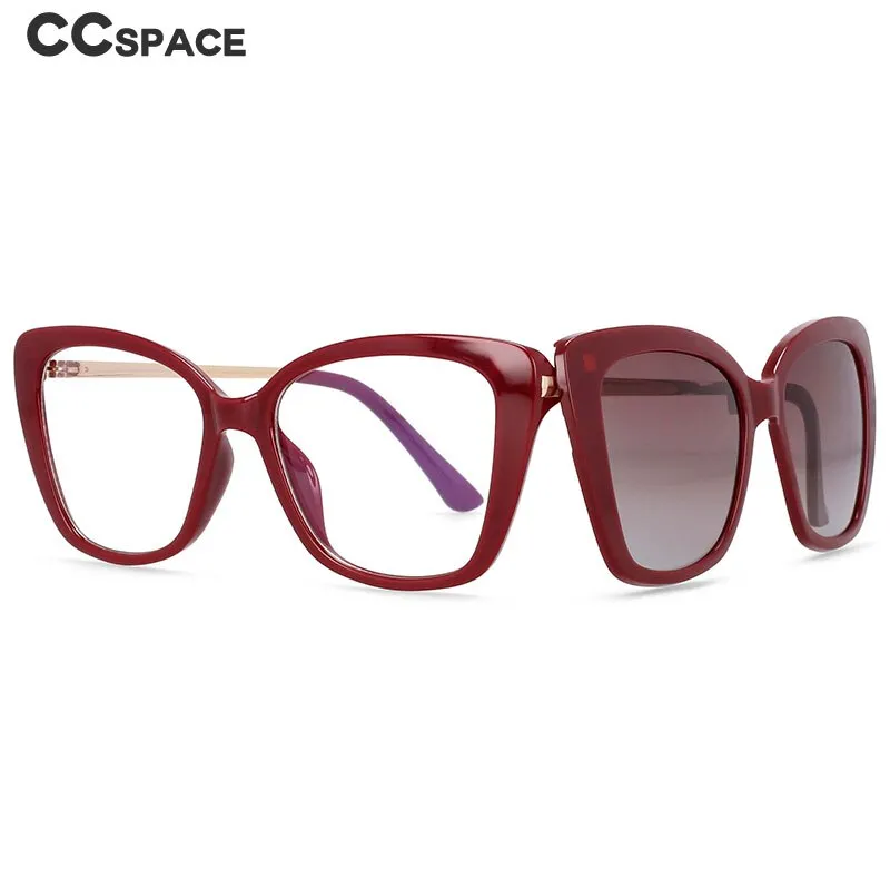 CCspace Women's Full Rim Rectangle Cat Eye Tr 90 Titanium Eyeglasses Clip On Sunglasses 53851