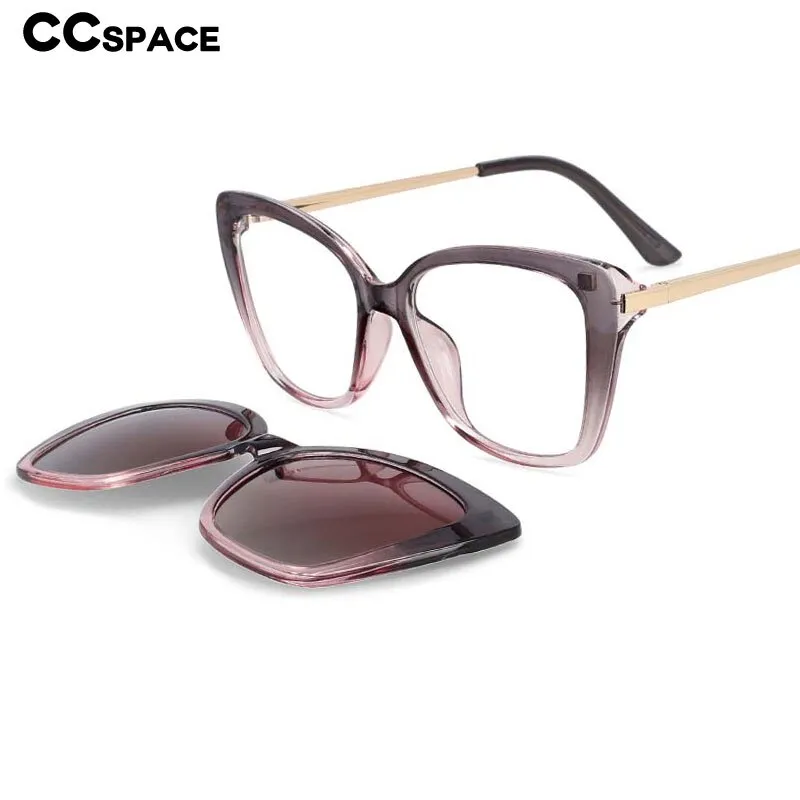 CCspace Women's Full Rim Rectangle Cat Eye Tr 90 Titanium Eyeglasses Clip On Sunglasses 53851