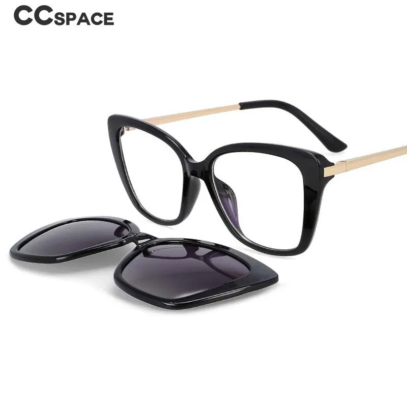 CCspace Women's Full Rim Rectangle Cat Eye Tr 90 Titanium Eyeglasses Clip On Sunglasses 53851