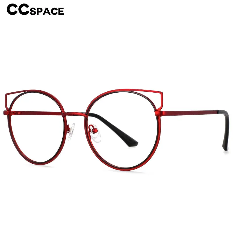 CCspace Women's Full Rim Round Cat Eye Alloy Frame Eyeglasses 54516