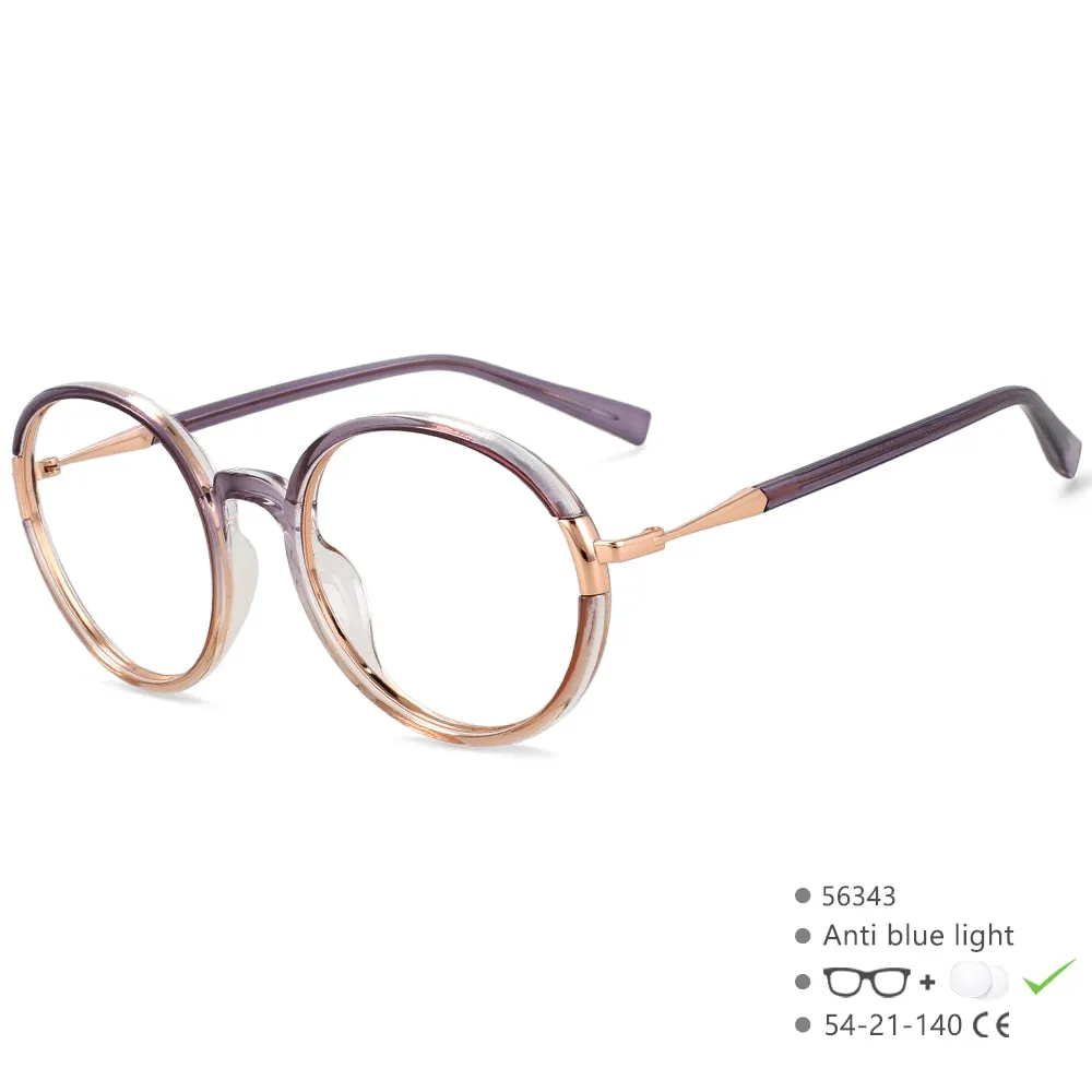 CCspace Women's Full Rim Round Tr 90 Alloy Eyeglasses 56343