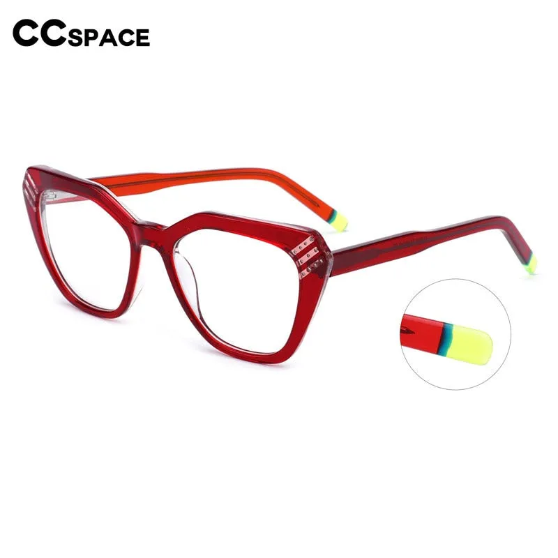 CCspace Women's Full Rim Square Cat Eye Handcrafted Acetate Eyeglasses 55282